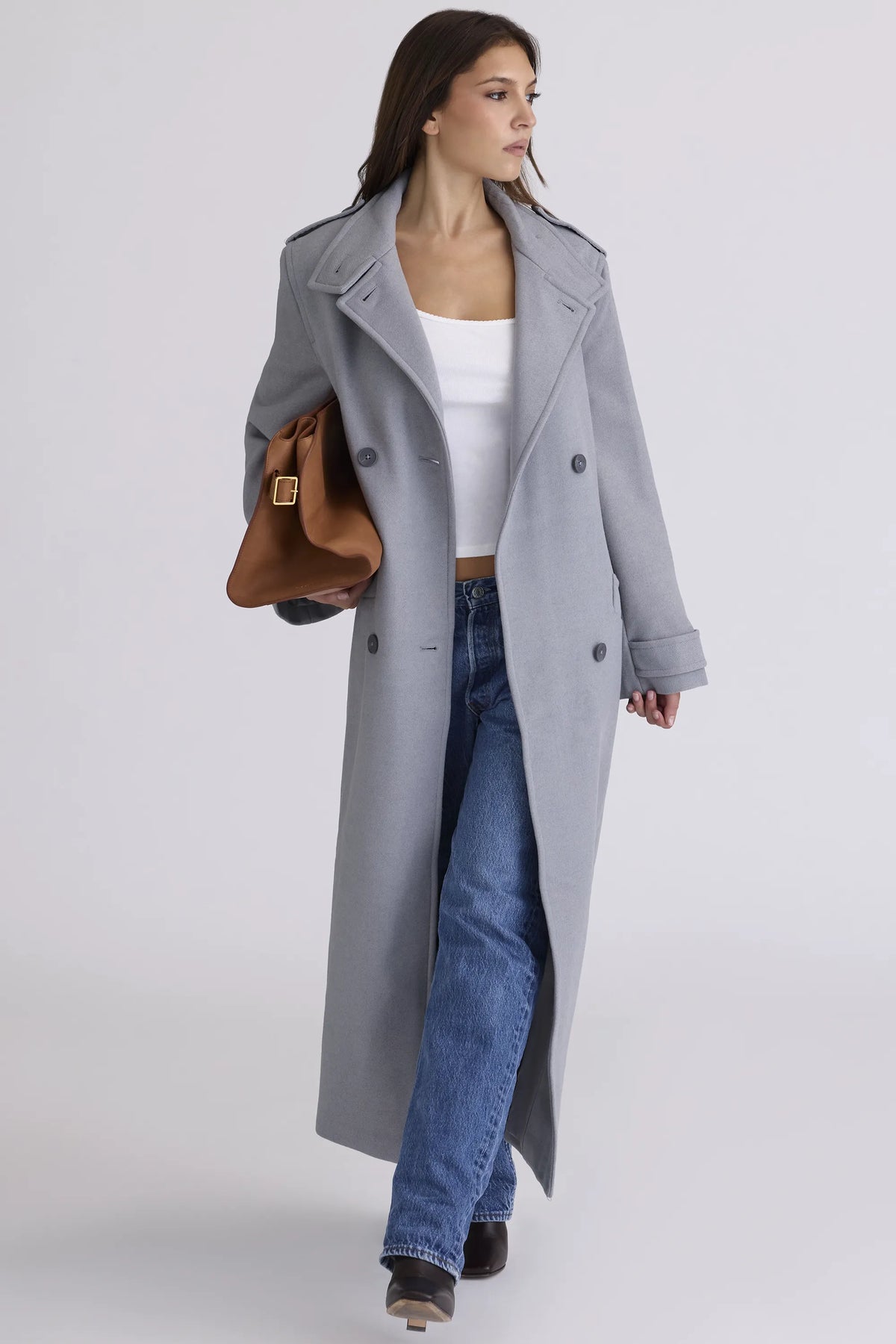 Sander Grey Double Breasted Funnel Neck Coat