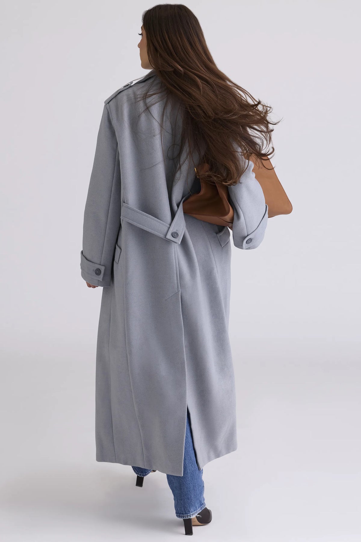 Sander Grey Double Breasted Funnel Neck Coat