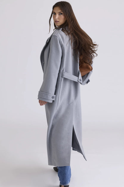 Sander Grey Double Breasted Funnel Neck Coat