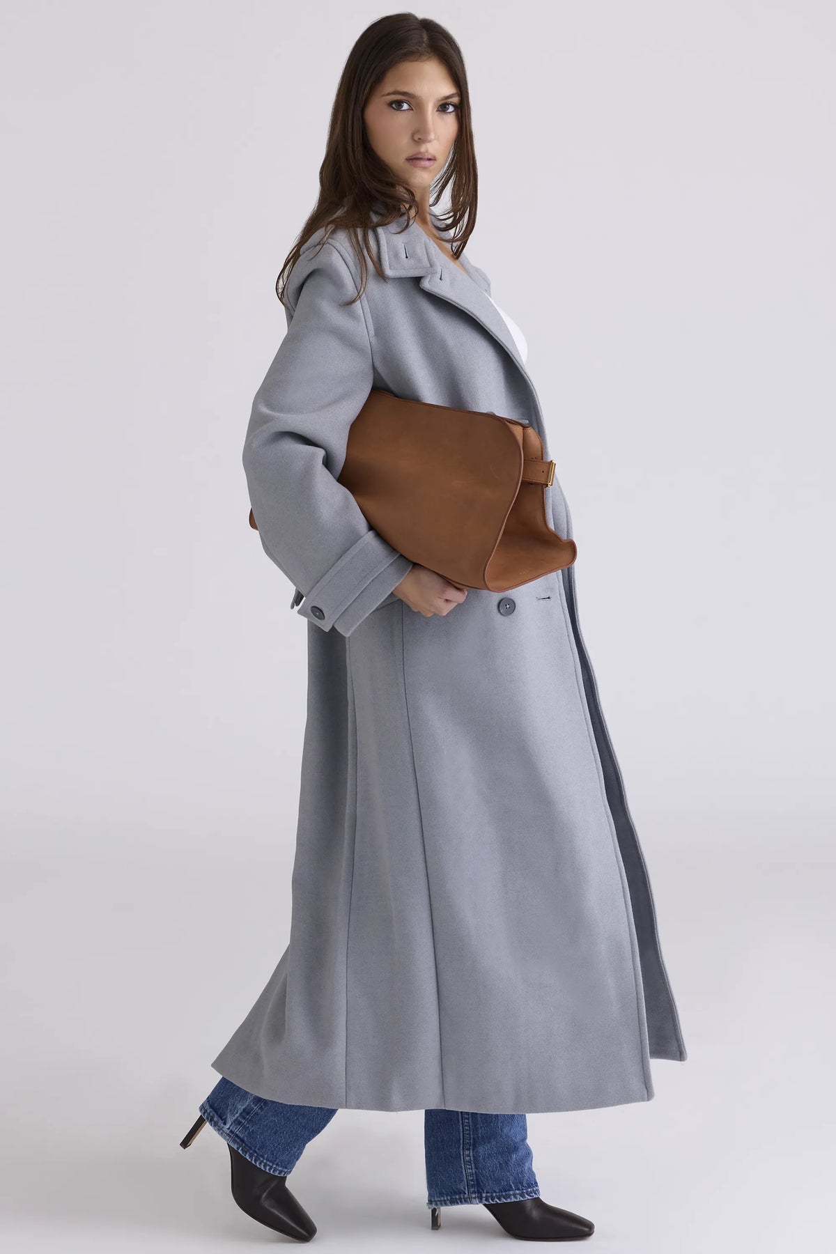 Sander Grey Double Breasted Funnel Neck Coat