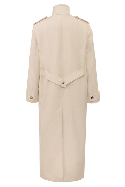 Sander Cream Double Breasted Funnel Neck Coat