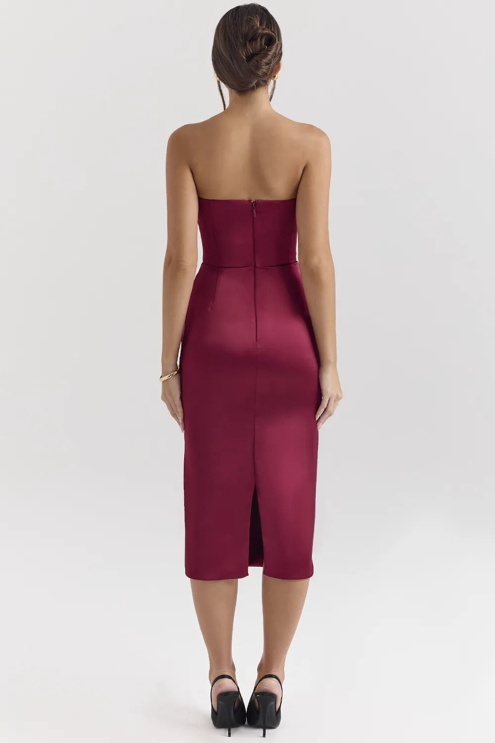 Santana Berry Satin Strapless Midi Dress