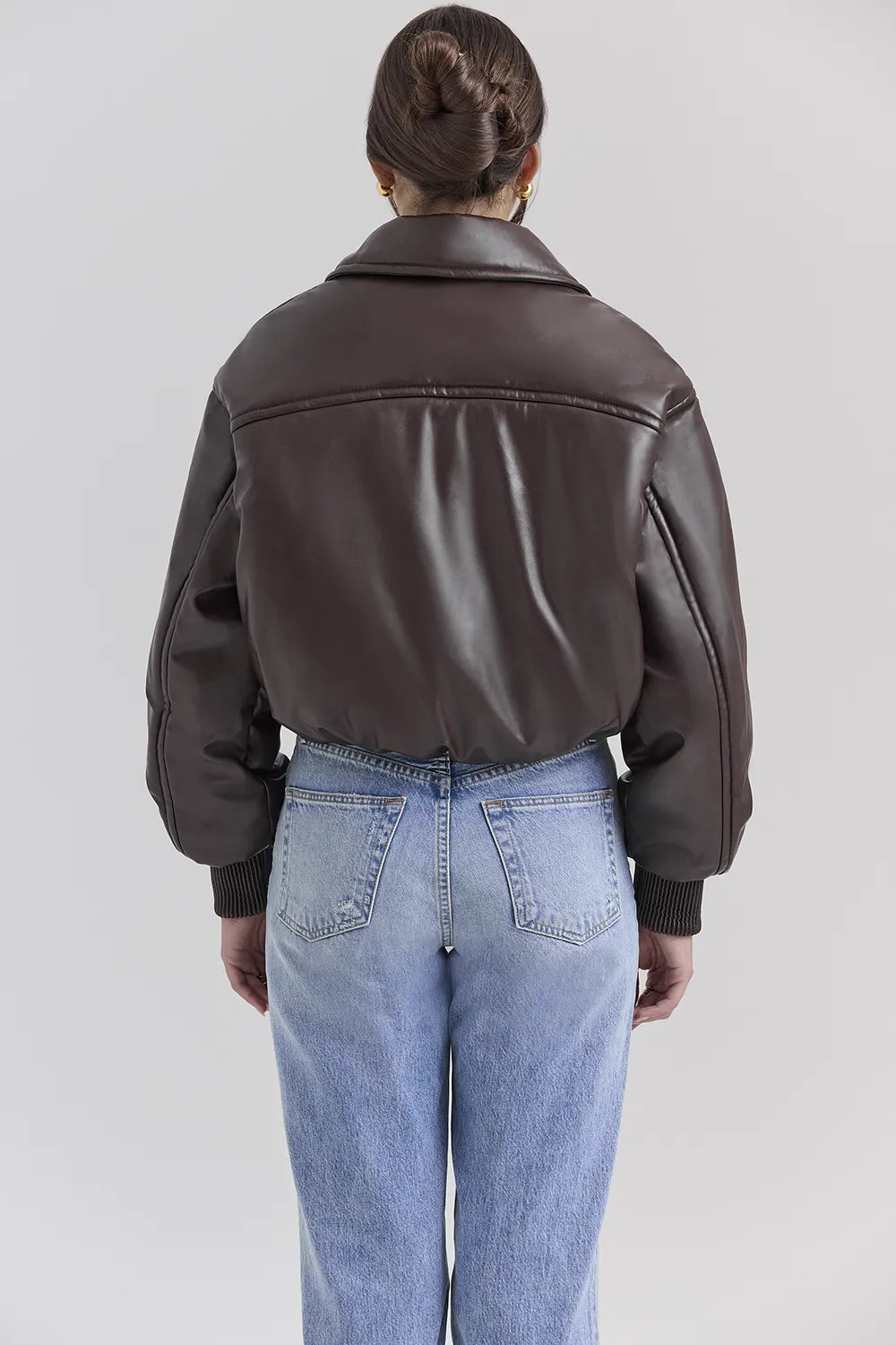 Sante Dark Brown Vegan Leather Bomber Jacket