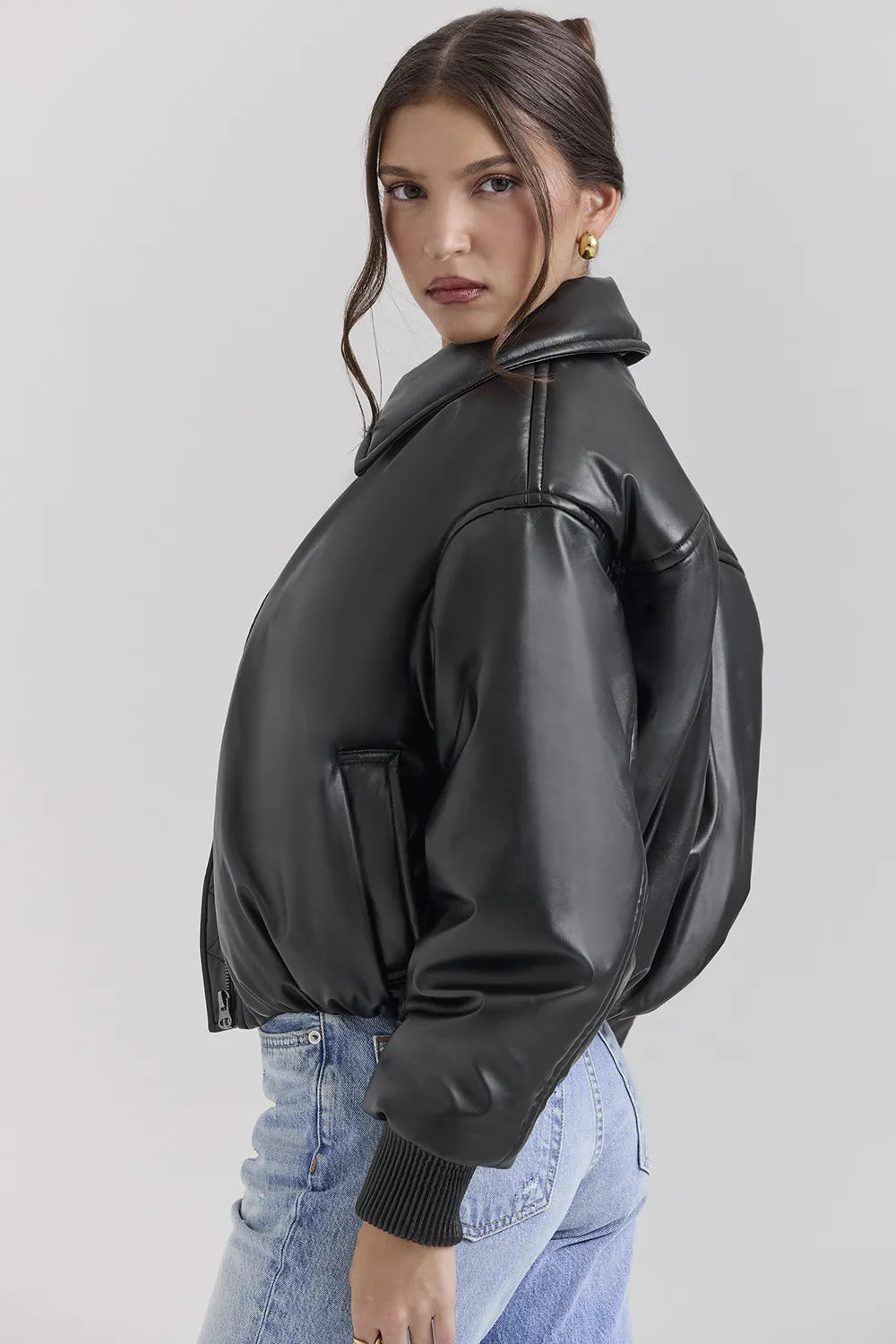 Sante Black Vegan Leather Bomber Jacket