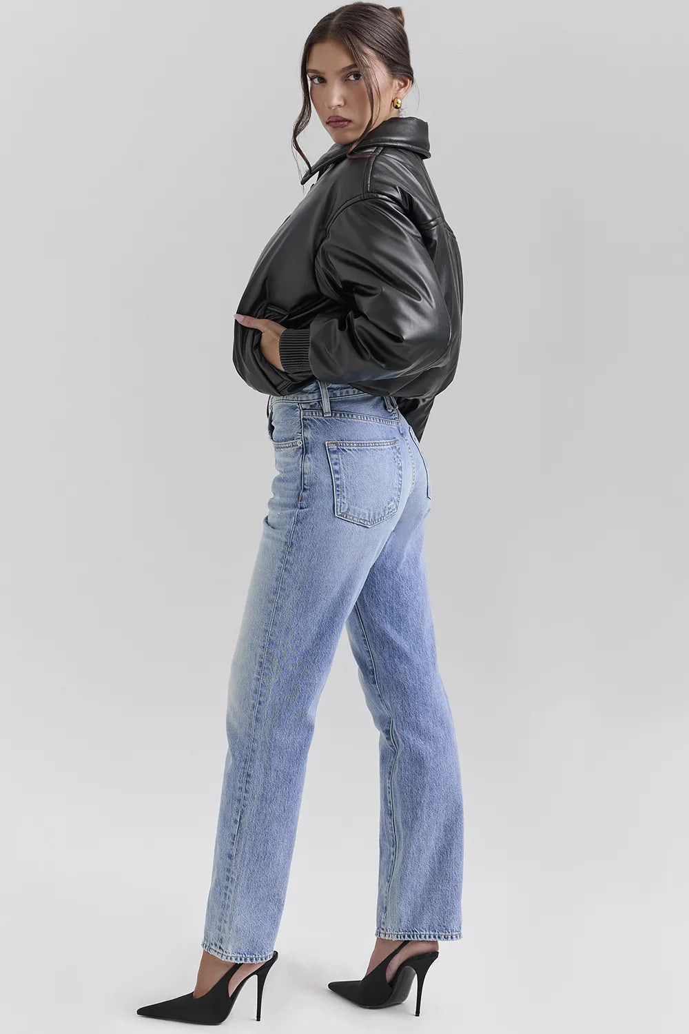 Sante Black Vegan Leather Bomber Jacket