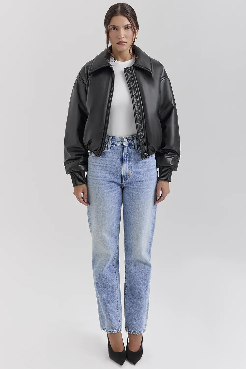 Sante Black Vegan Leather Bomber Jacket