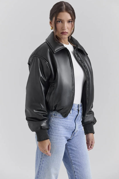 Sante Black Vegan Leather Bomber Jacket