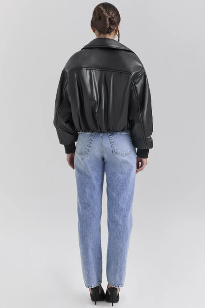 Sante Black Vegan Leather Bomber Jacket