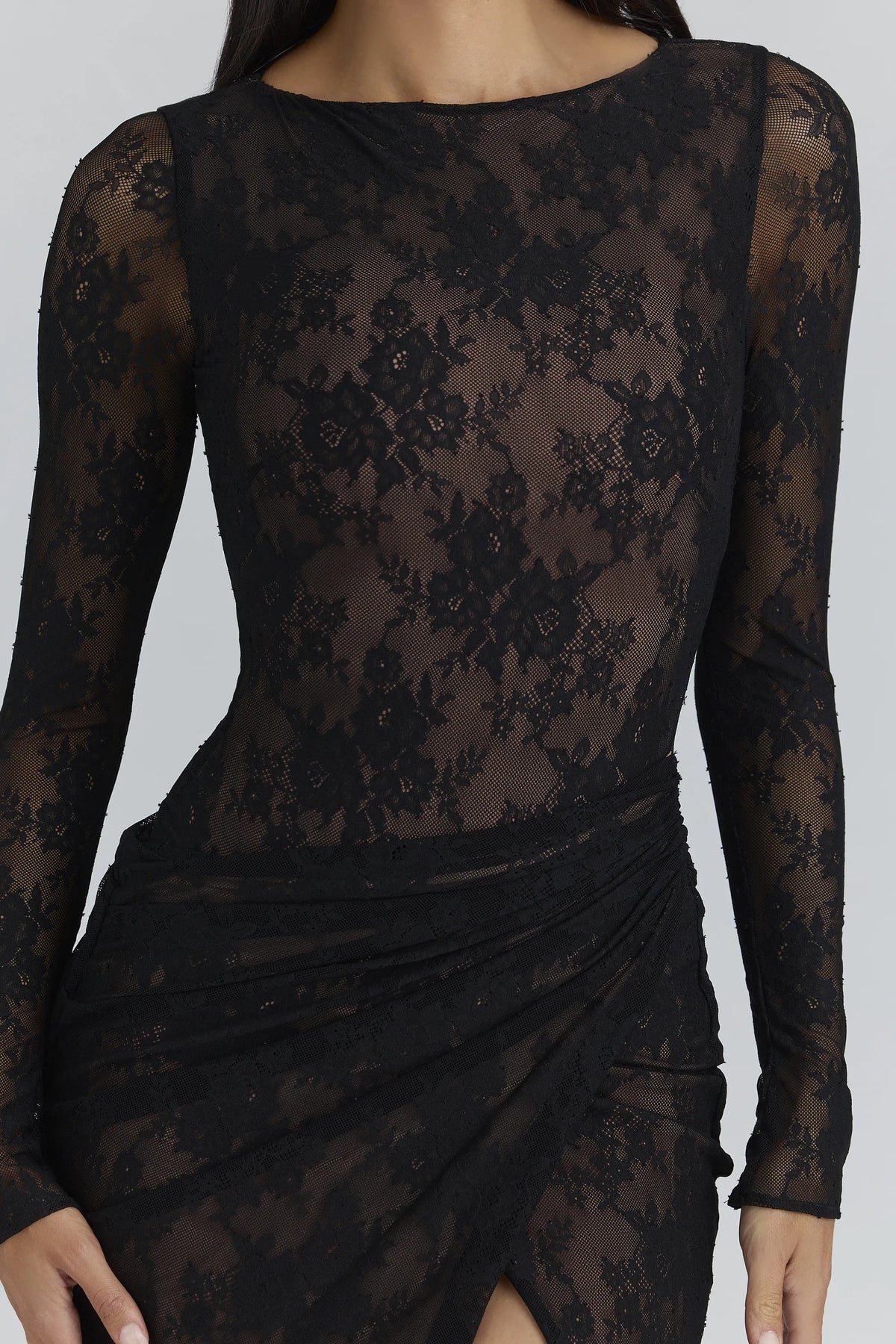 Sapphira Black Lace Asymmetric Maxi Dress - Limited Edition