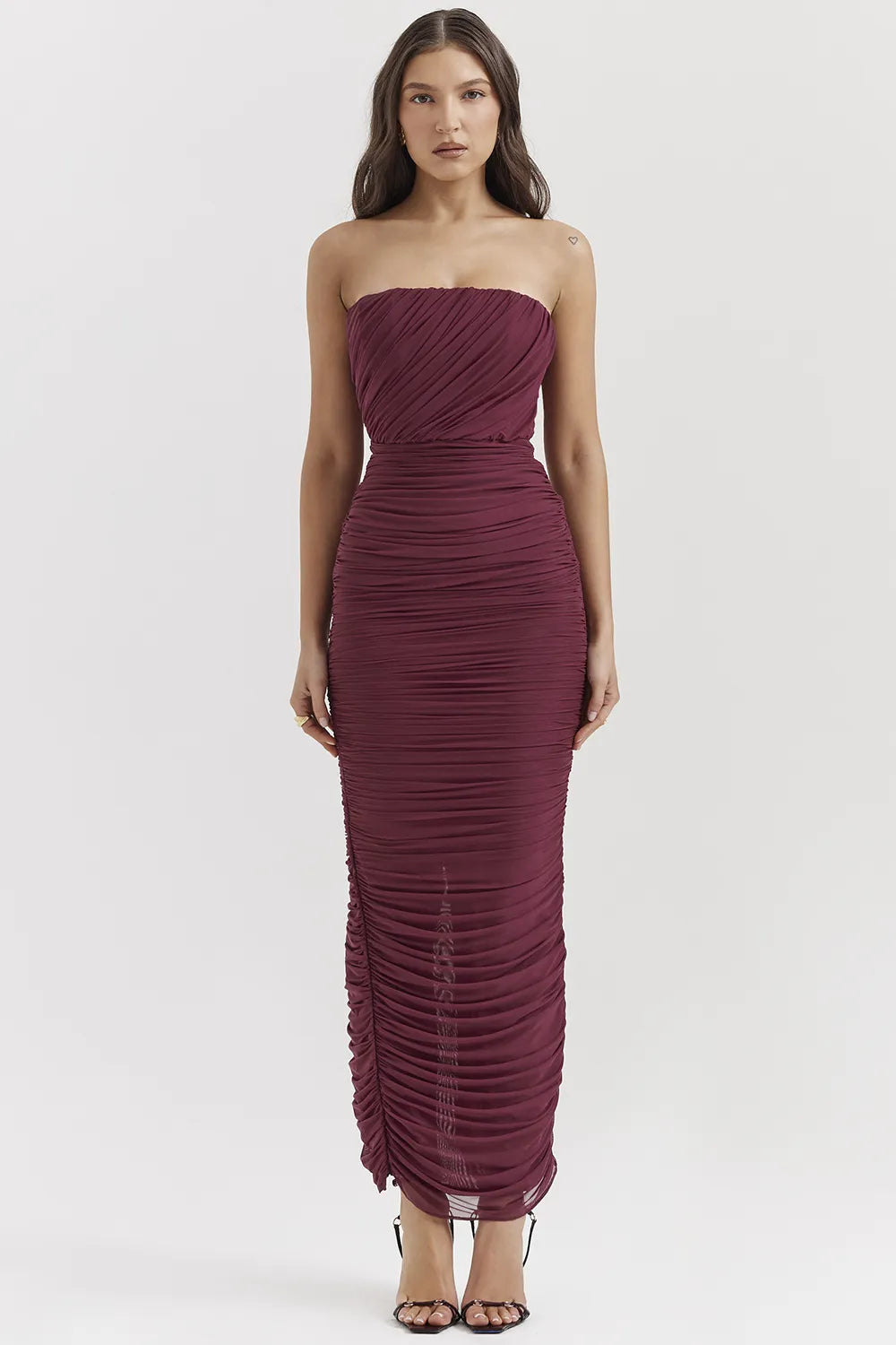 Sapphire Wine Gathered Maxi Dress
