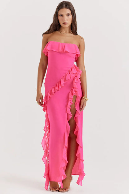 Sarina Fuchsia Ruffle Maxi Dress