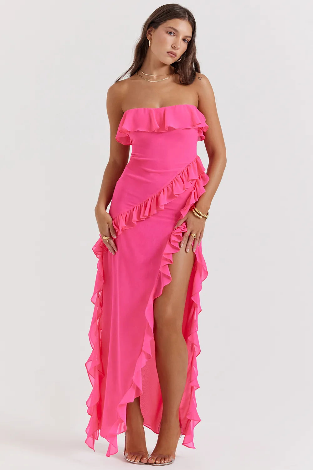 Sarina Fuchsia Ruffle Maxi Dress