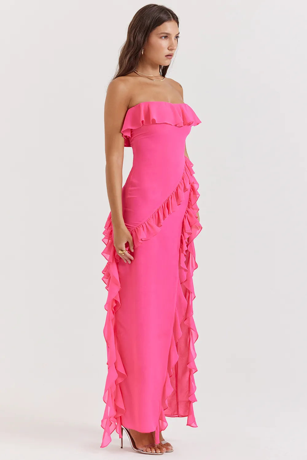 Sarina Fuchsia Ruffle Maxi Dress