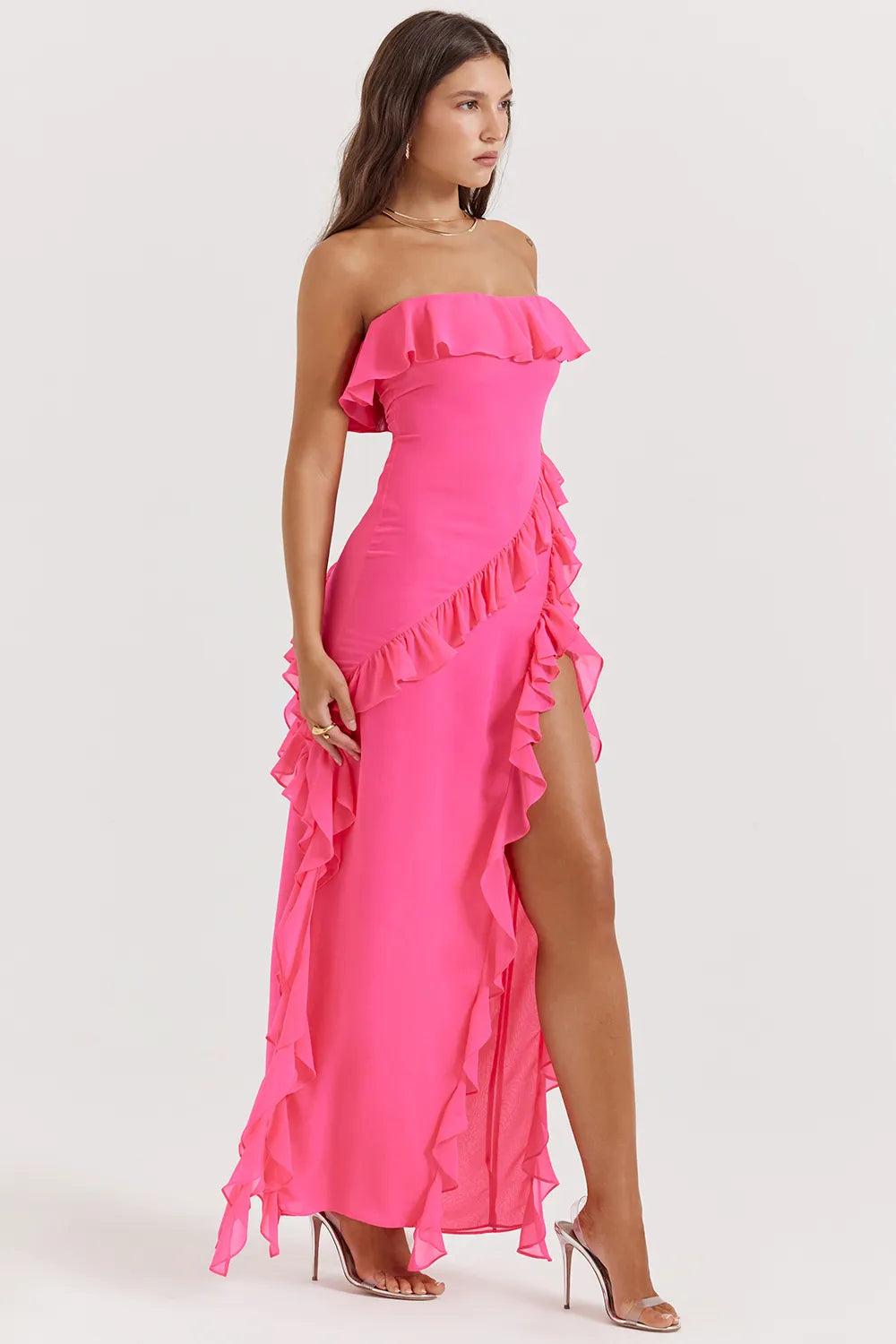 Sarina Fuchsia Ruffle Maxi Dress