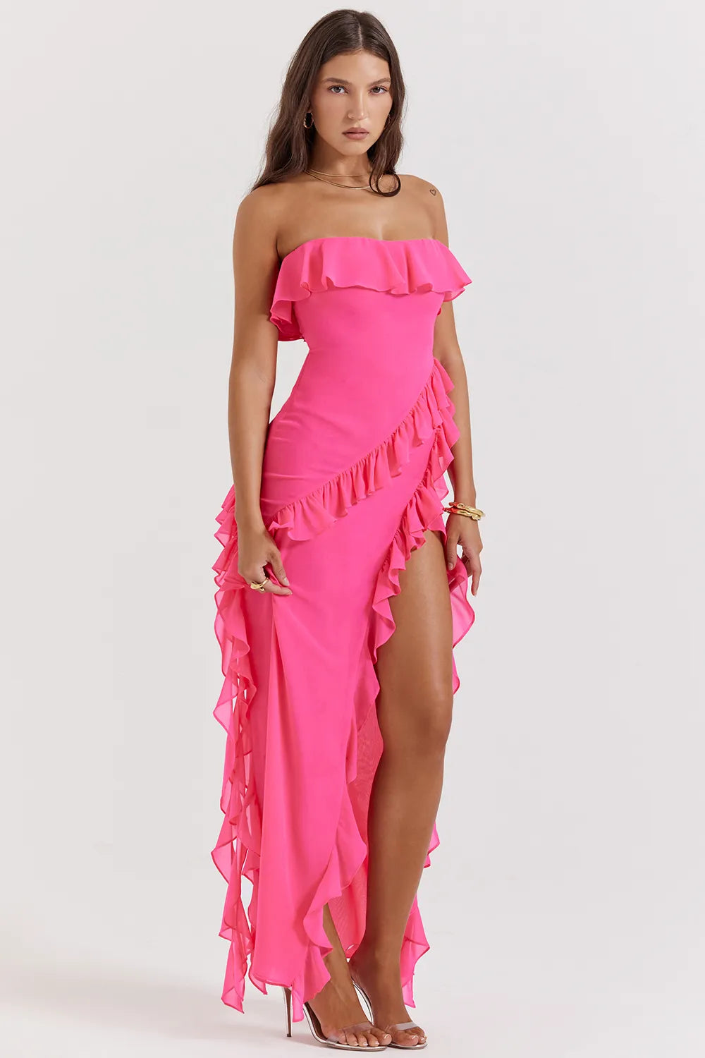 Sarina Fuchsia Ruffle Maxi Dress