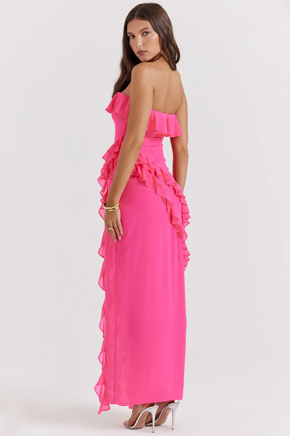 Sarina Fuchsia Ruffle Maxi Dress