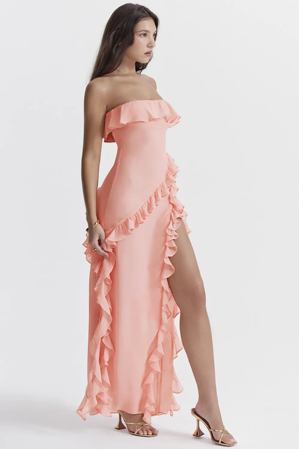 Sarina Apricot Ruffle Maxi Dress