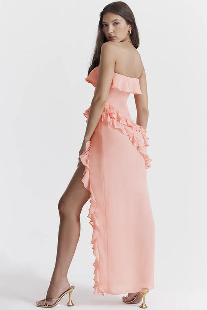 Sarina Apricot Ruffle Maxi Dress