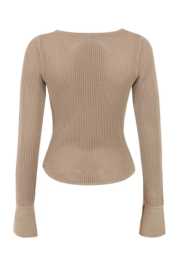 Savannah Taupe Knit Long Sleeve Top