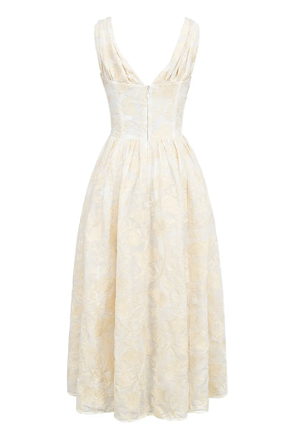 Emmelina Vintage Ivory Floral Embroidered Corset Sundress