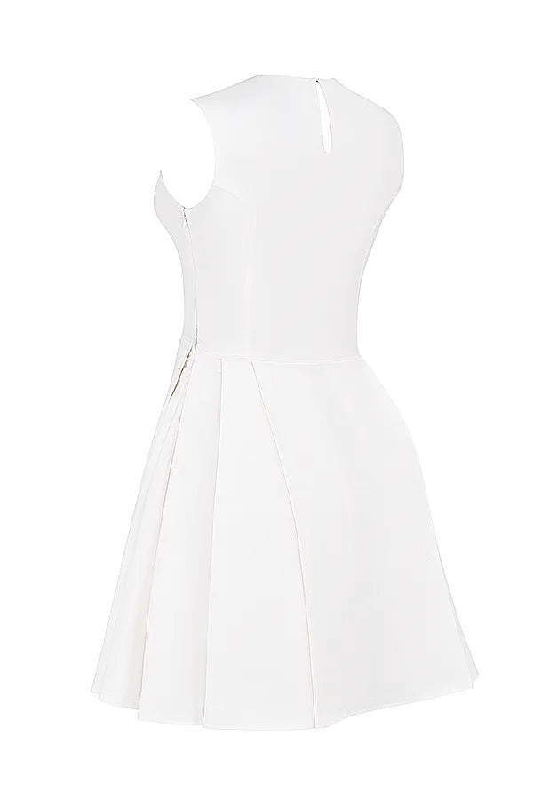 Claretta White Pleated Cotton Mini Dress
