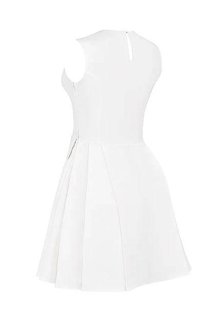 Claretta White Pleated Cotton Mini Dress