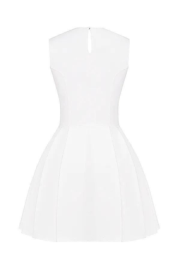 Claretta White Pleated Cotton Mini Dress