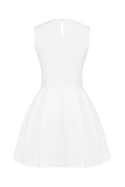 Claretta White Pleated Cotton Mini Dress
