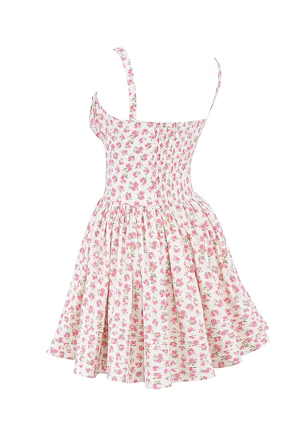 Natassia White Rosebud Print Cotton Mini Dress