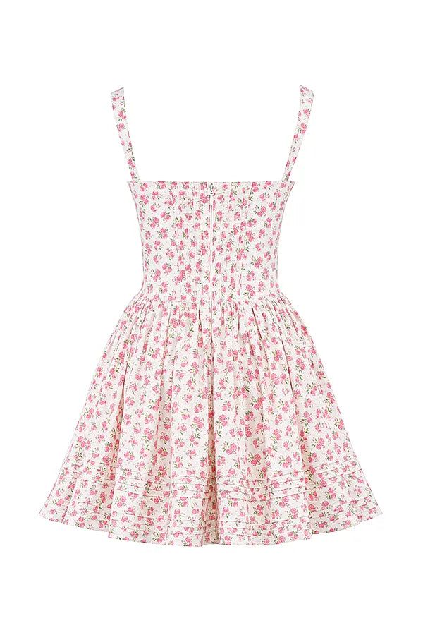 Natassia White Rosebud Print Cotton Mini Dress