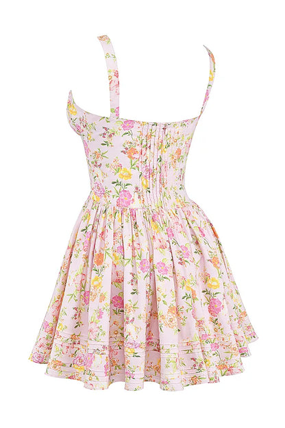Natassia Pink Meadow Print Cotton Mini Dress