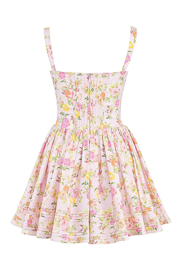 Natassia Pink Meadow Print Cotton Mini Dress