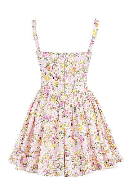 Natassia Pink Meadow Print Cotton Mini Dress