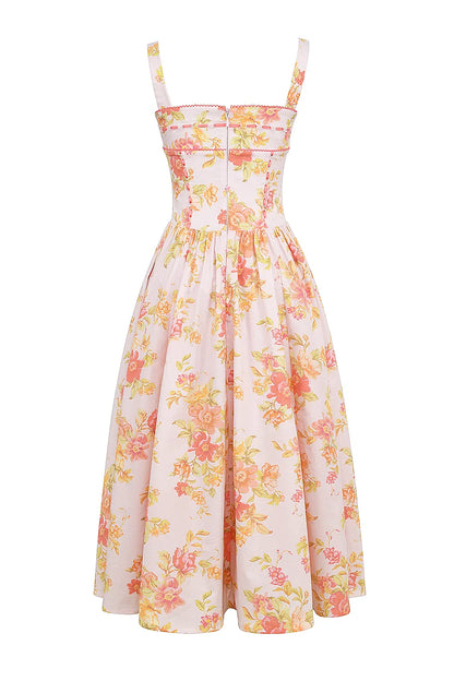 Vivien Peach Poppy Print Cotton Midi Sundress