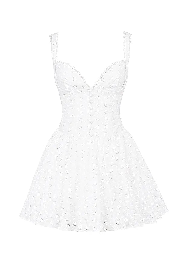 Brigitte White Cotton Broderie Anglais Corset Mini Dress