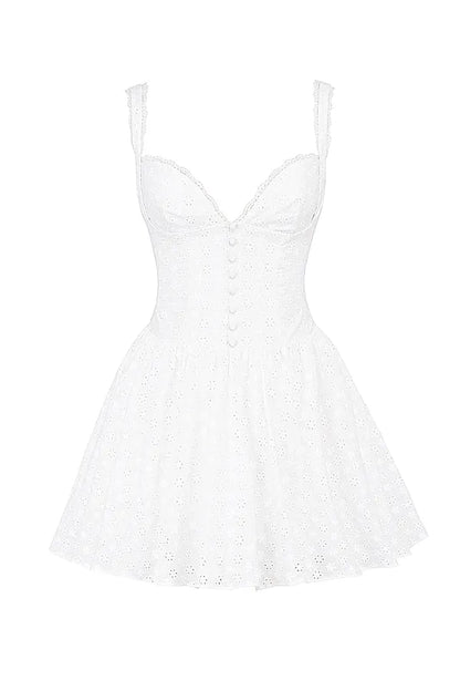 Brigitte White Cotton Broderie Anglais Corset Mini Dress