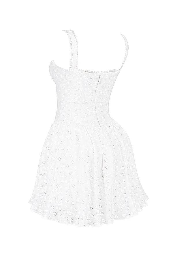 Brigitte White Cotton Broderie Anglais Corset Mini Dress