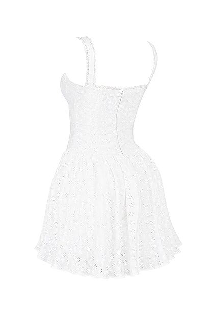 Brigitte White Cotton Broderie Anglais Corset Mini Dress