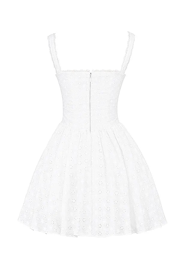 Brigitte White Cotton Broderie Anglais Corset Mini Dress