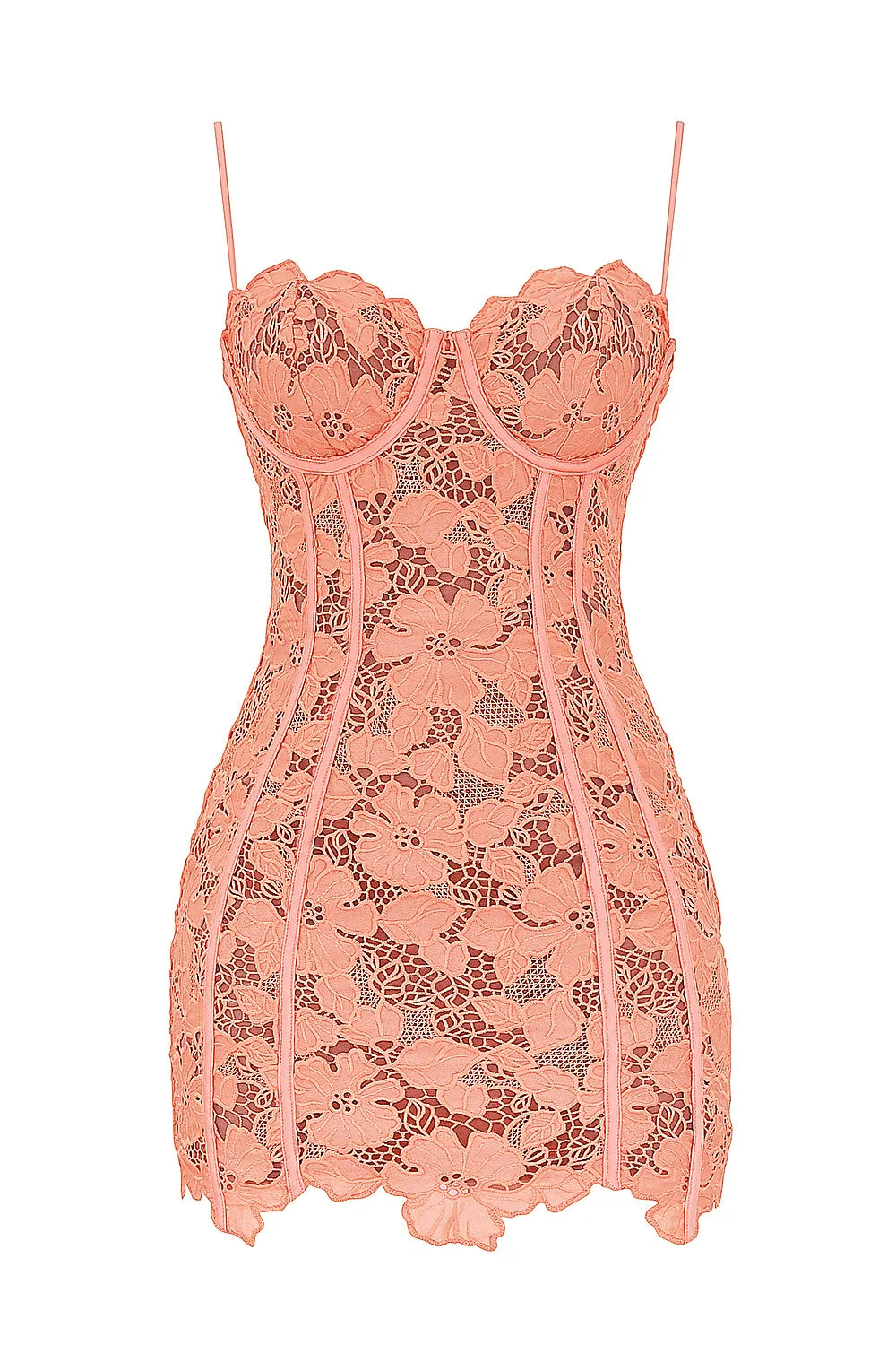 Ilayda Sorbet Embroidered Floral Lace Mini Dress