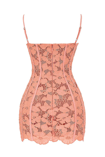 Ilayda Sorbet Embroidered Floral Lace Mini Dress