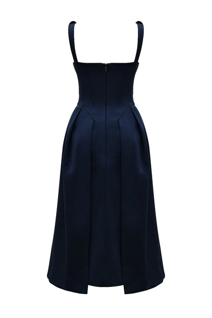 Paloma Midnight Twist Strap Satin Midi Dress