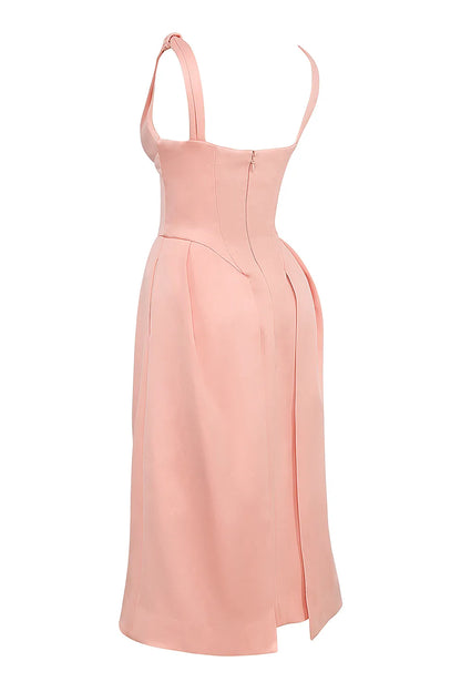 Paloma Peach Satin Pleated Midi Dress