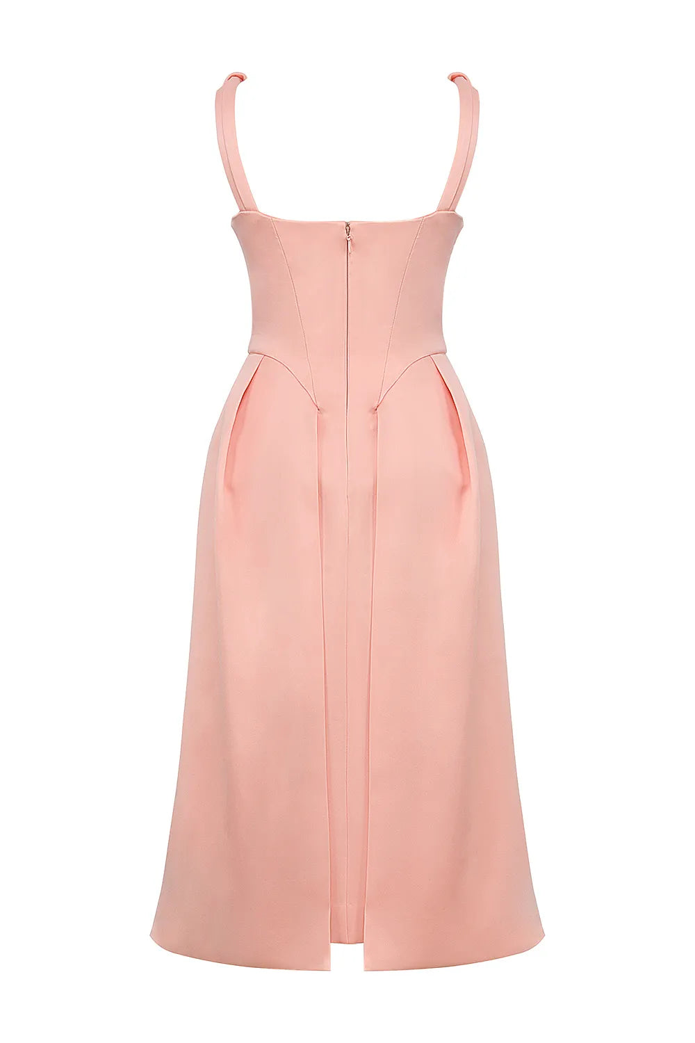 Paloma Peach Satin Pleated Midi Dress