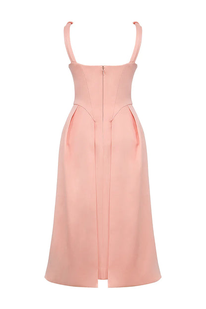 Paloma Peach Satin Pleated Midi Dress