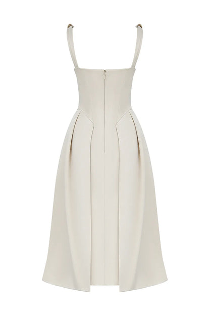 Paloma Vintage Cream Satin Pleated Midi Dress