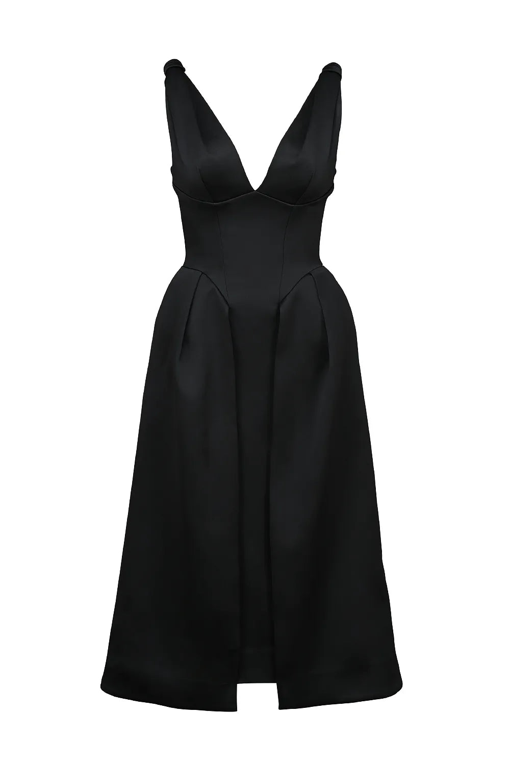 Paloma Black Satin Twist Strap Midi Dress