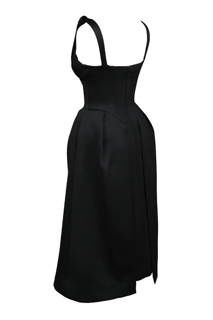 Paloma Black Satin Twist Strap Midi Dress