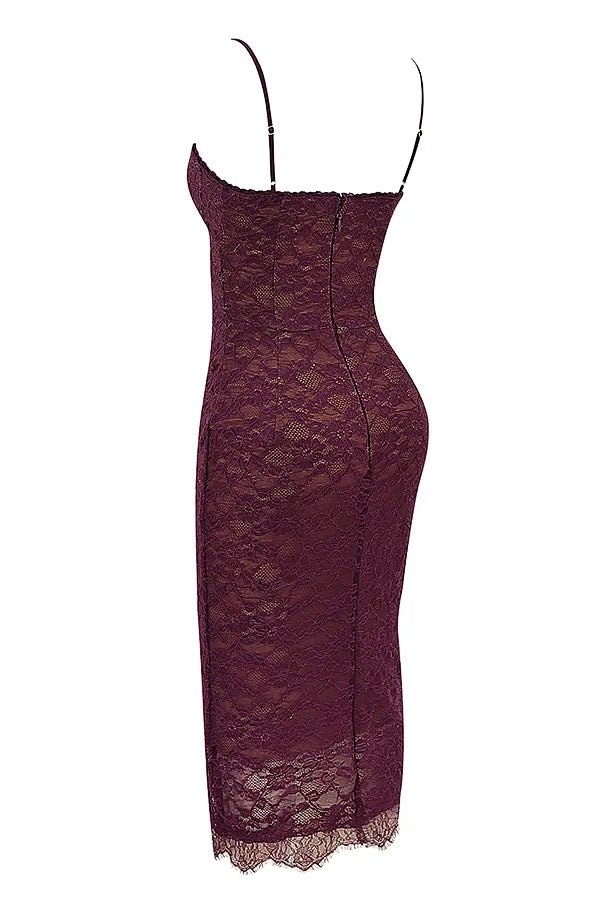 Melina Mulberry Lace Midi Dress