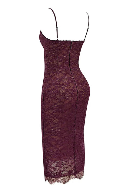 Melina Mulberry Lace Midi Dress